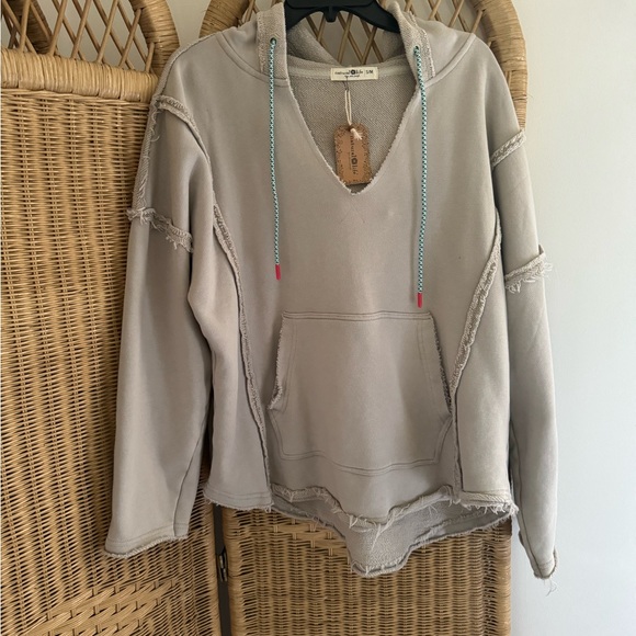 NATURAL LIFE Tops - NATURAL LIFE Light Gray Frayed Sweatshirt